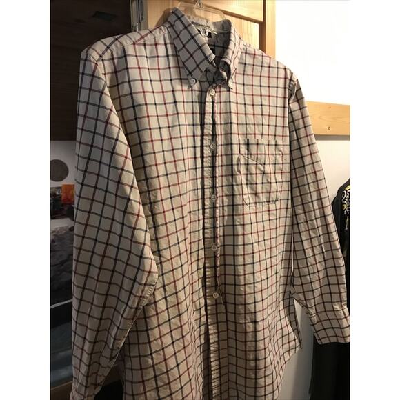 Façonnable Men’s 14.5 Beige Red Blue Check Long Sleeve Button Down Cotton Shirt - Picture 5 of 12
